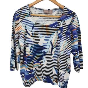 Chico's 3/4 Sleeve Artsy Nautical Top